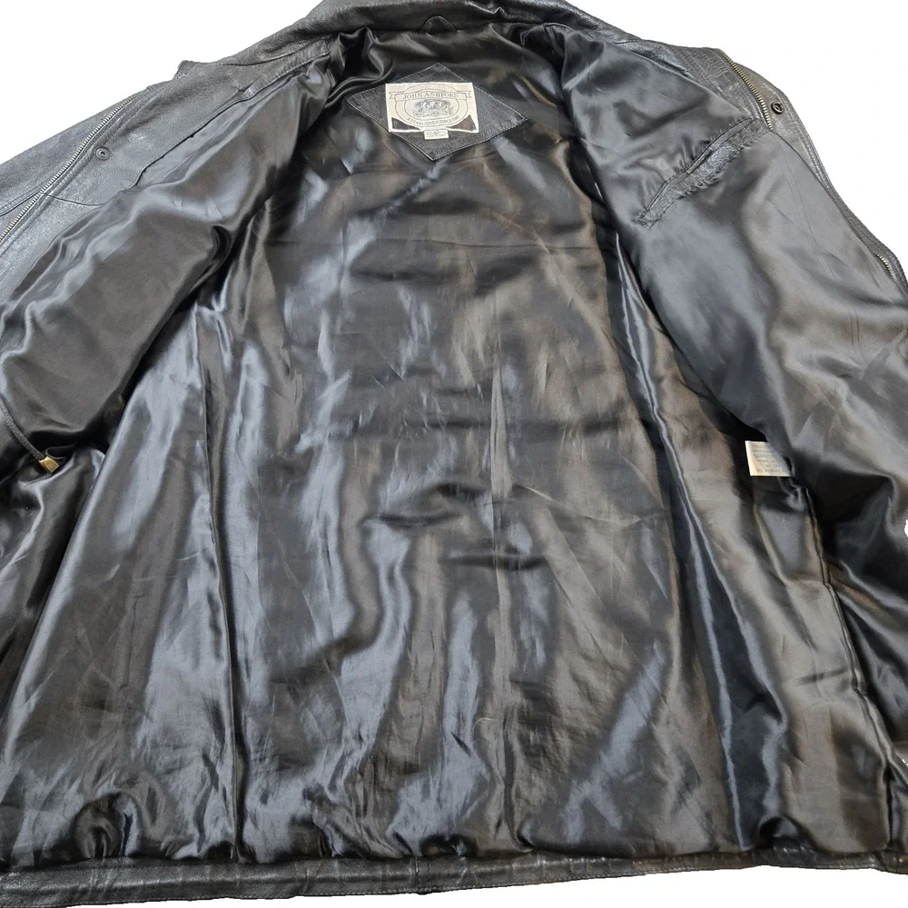 VTG John Ashford Men's Leather Coat Fully Lined High‎ Collar zip Snap Size XL